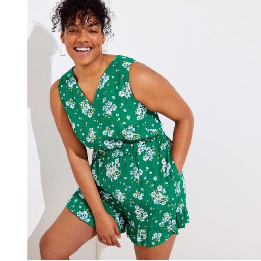 Ann Taylor Loft Plus Green Floral Romper Size 24